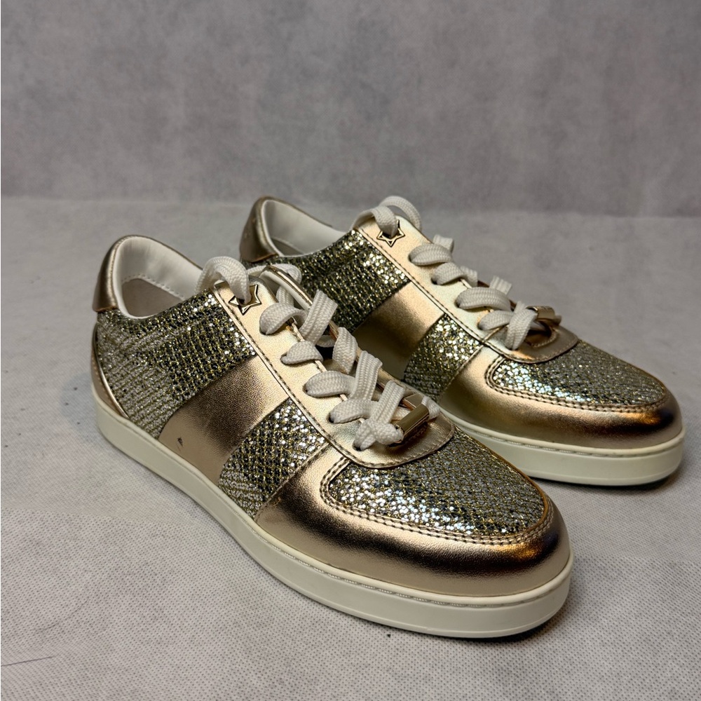 Jimmy Choo Gold Glitter Miami Sneaker SZ 35 Never Worn Star Sole